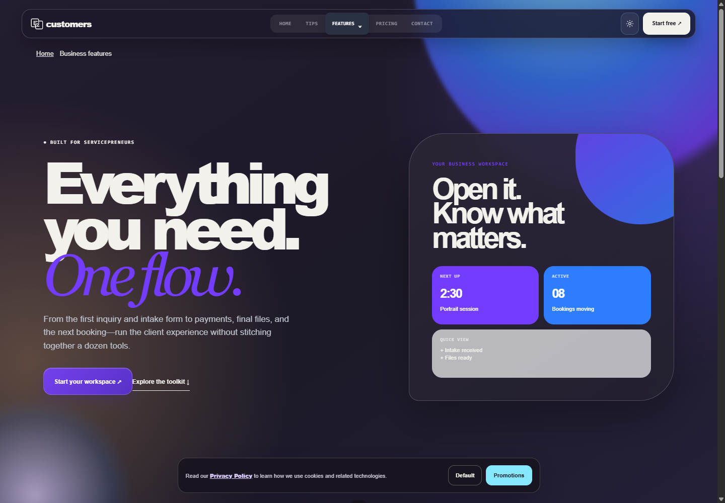 EZ Customers business features page